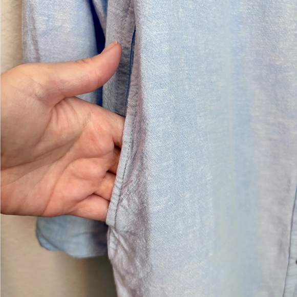 C&C California Light Blue Linen Blend Midi Shirt Dress Size Medium - Picture 7 of 12